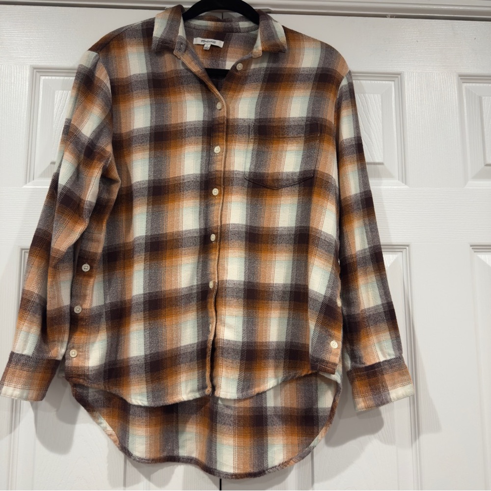 Madewell Flannel Oversized Ex-Boyfriend Button Down Shirt in Bickett Plaid Sz S - Picture 4 of 15